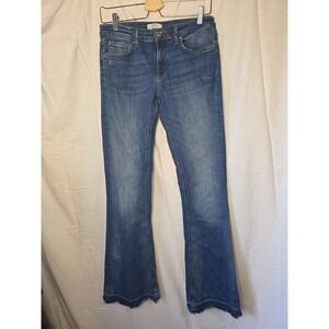 Zara Woman Distressed Boot Cut  Leg Blue Jeans Pants Size 8 Raw Hem